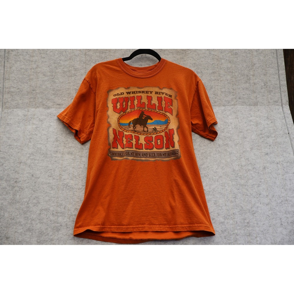 Willie Nelson T Shirt Mens Medium Orange Old Whiskey River 2005 Graphic Gildan